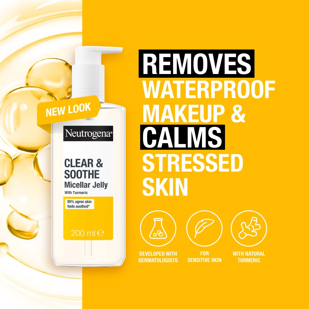 Neutrogena Clear & Soothe Micellar Jelly Make-Up Remover 200ml, Gentle and Effective Cleanser to Remove Make-Up, Suitable for Sensitive Skin