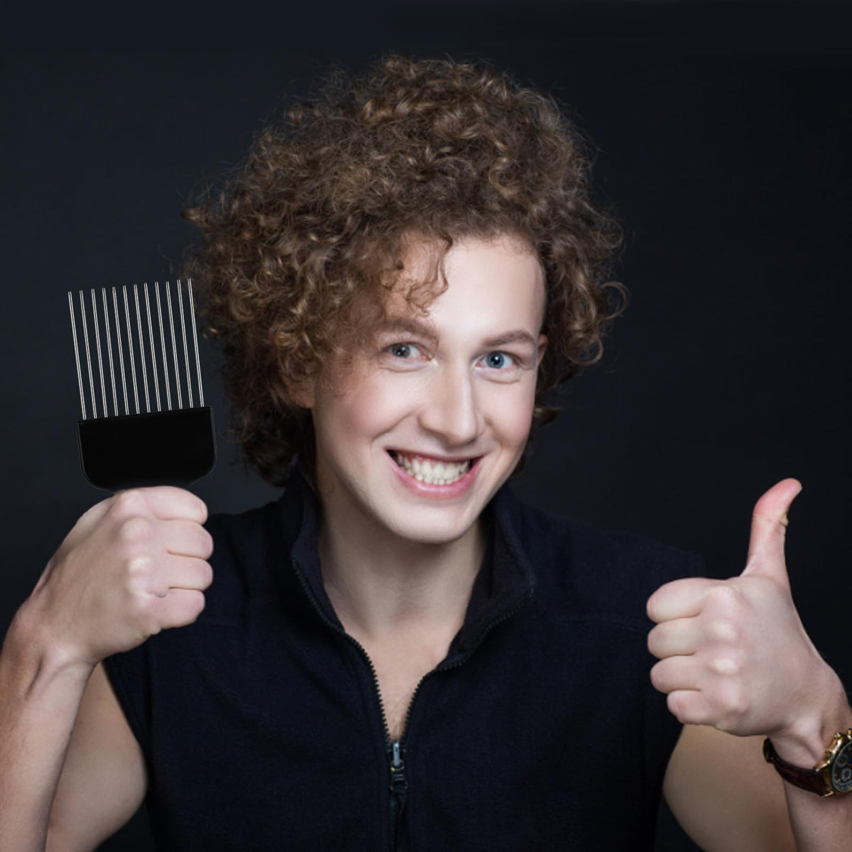 DIVINA VITAE 2 Pack Black Metal Hair Pick Afro Pick for Curly Hair Smooth Hair Pick Comb Wide Tooth Comb Professional Afro Comb for Women/Men Hair Styling Hairdressing Tool Teasing Pick Combs(Black)