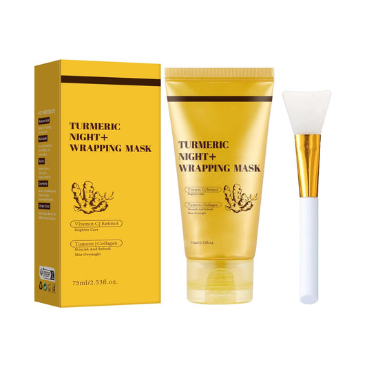 BloomBelle Kojic Acid Turmeric Night Wrapping Mask, Turmeric Collagen Overnight Peel-Off Mask With Brush, Collagen Face Mask, Deep Brightening Hydrating & Long-Lasting Moisturizing