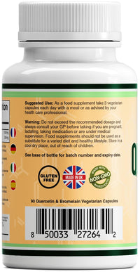 Double Wood Supplements Double Wood Quercetin 1000mg with Bromelain 200mg – 90 Vegan Capsules (30 Day Supply) – Immune Support, Antioxidant, Respiratory, Mucus & Allergy Relief – Non-GMO, UK Made