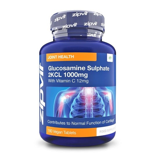 Glucosamine 2kcl 1000mg with Vitamin C, 180 Vegan Glucosamine Sulphate Tablets. Maintains Normal Joint Cartilage. 6 Months Supply, UK Manufactured Glucosamine Sulphate 1000mg.