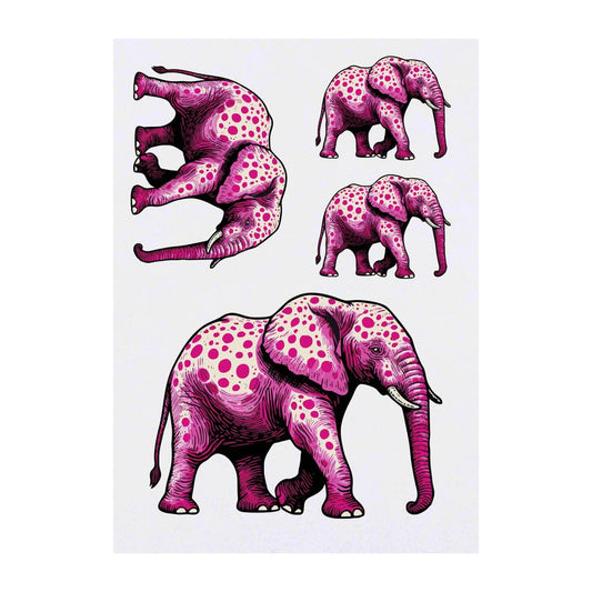 Azeeda 4 x 'Pink Spotted Elephant' Temporary Tattoos - Water Resistant, Skin-Safe, Non-Toxic Transfers, Mixed Sizes (TO00076136)
