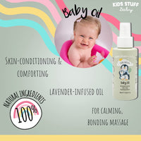 Kids Stuff Baby | Baby Oil 100ml | 100% Natural | Organic Lavender Oil | Suitable for Newborn Skin | Dermatologically & Paediatrician Approved | Kind to Sensitive Skin | Vegan | Cruelty-Free