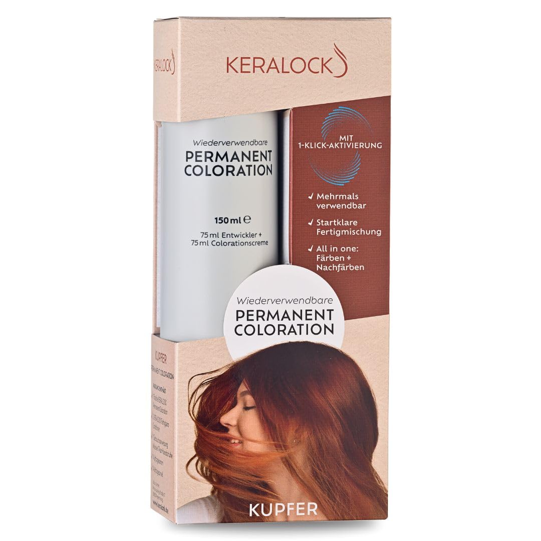 Keralock Permanent Hair Color - 150ml, No Premix Needed, Reusable for Up to 4 Months - All-in-One Dye with Conditioner & Brush (Copper, 150ml)