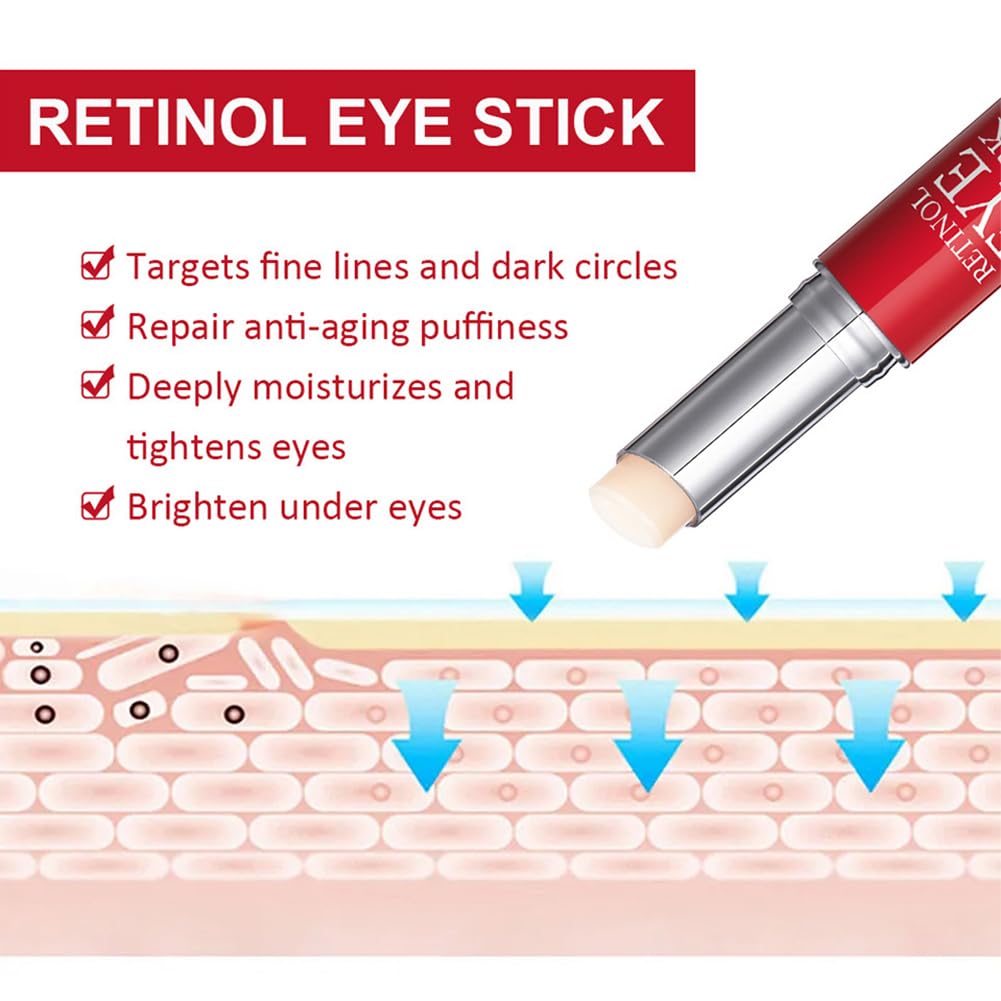 QEEROYO Retinol Eye Stick, Retinol Eye Cream, Eye Balm Stick, Eye Cream for Puffiness, Retinol Eye Cream for Dark Circles, Eye Brightener Stick for Dark Circles, Smoothens Wrinkle Eye Cream