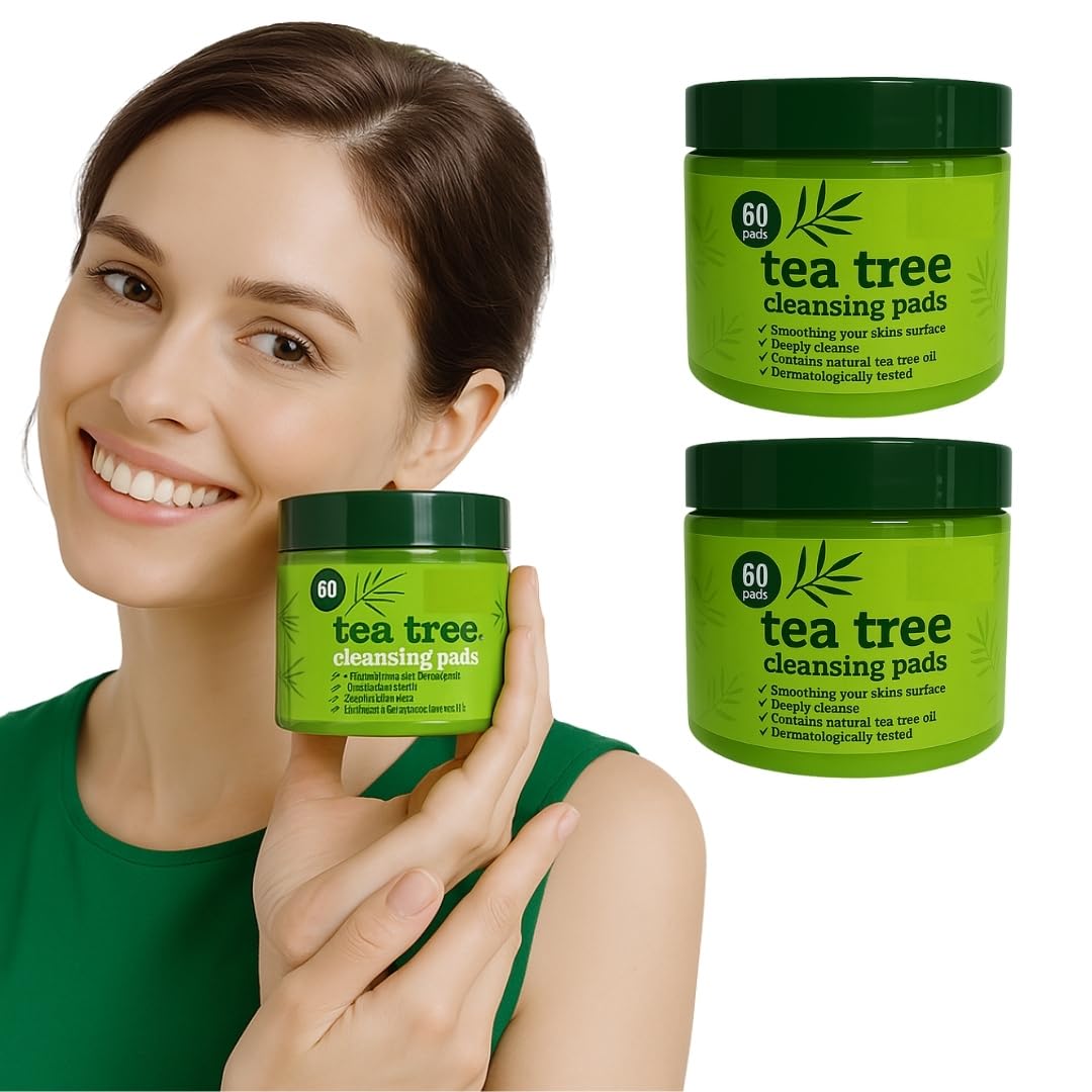 aaksh 555 3- PACK Tea Tree Face Cleansing Pads –3 x60 Count (180 Pads Total) Wipes| Reusable Makeup Remover & Anti-Blemish Toner Pads. Deep Clean & Oil Control for for Acne-Prone Skin |Witch Hazel Formula