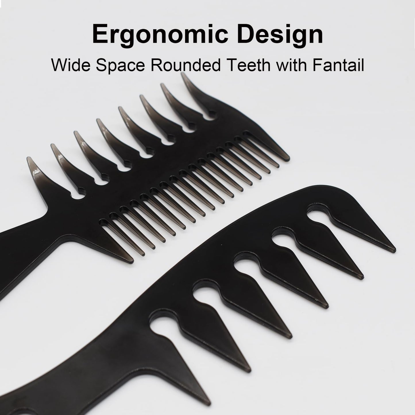 ZEROKIWI Professional 2-in-1 Mens Hairstyling Texture Comb, Wide Tooth Slickback Hairdressing Detangling Fantail Barber Comb Anti Static Heat Resistant for Men Women Salon Shaping Wet Long Curly (AB)