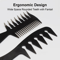 ZEROKIWI Professional 2-in-1 Mens Hairstyling Texture Comb, Wide Tooth Slickback Hairdressing Detangling Fantail Barber Comb Anti Static Heat Resistant for Men Women Salon Shaping Wet Long Curly (AB)