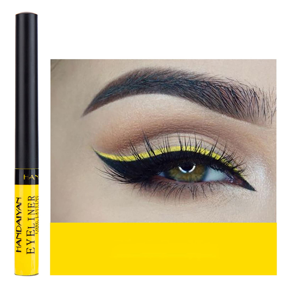 RenhuangFuxi Coloured Eyeliner, Matte Liquid Eyeliner, Yellow Eyeliner Long-Lasting Waterproof Liquid Eye Liner, Highly-Pigmented Colourful Eyeliner for Eye Makeup Tools, Black, White, Purple, Brown(Only Yellow)