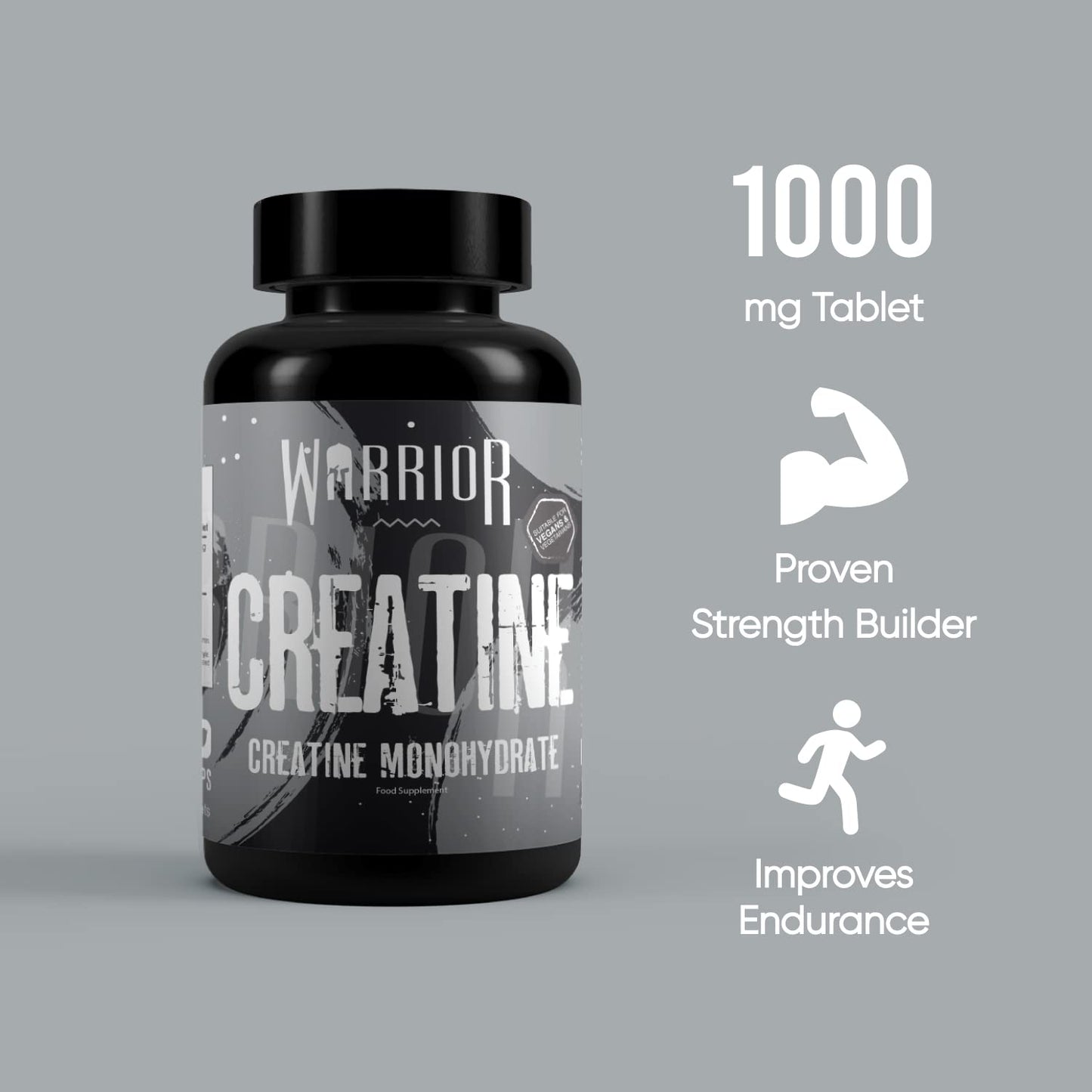 Warrior, Creatine Monohydrate Tablets – 1000mg – 60 Capsules – Supplement for Performance – Supports Muscle Growth – Unflavoured – Suitable for Men & Women – Vegan & Vegetarian Friendly
