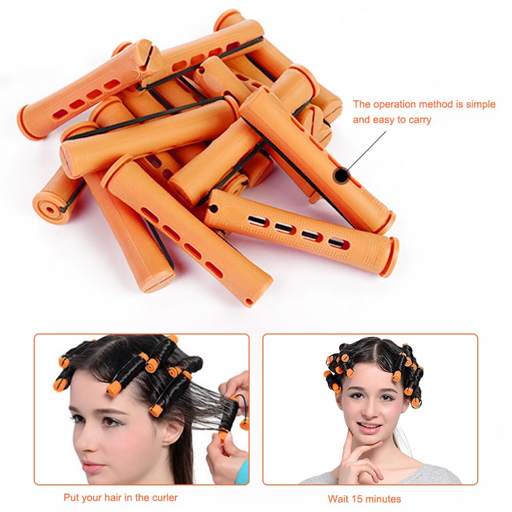 Hahhhha 24 Pieces Hair Perm Rods Cold Wave Rods,Perm Rods Set Medium Size Cold Wave Rods with Steel Pintail Comb Rat Tail Comb, Curly Rods Tools for DIY(orange)