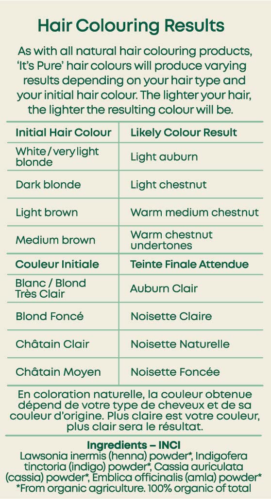 It's Pure Organic Henna Hair Dye in Chestnut | 100% Natural, Vegan, & Gluten Free | PPD Free Hair Dye, Ammonia Free, Resorcinol Free, & Peroxide Free | Volumising, Strengthening, & Revitalising |