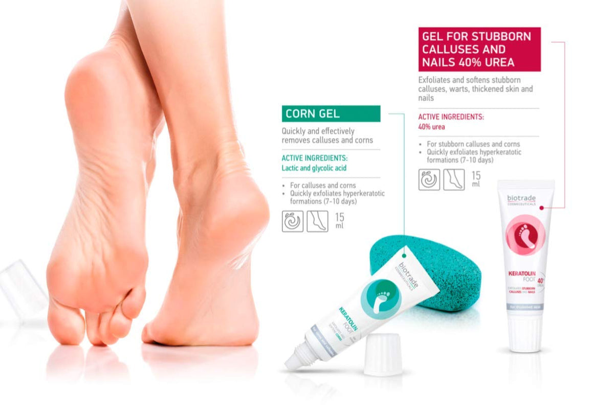 Keratolin Foot Gel For Corns, Calluses and Warts Remover Thickened Skin And Nails Cream Kit 40% Urea 15 ml Knees Elbows And Heels By Biotrade
