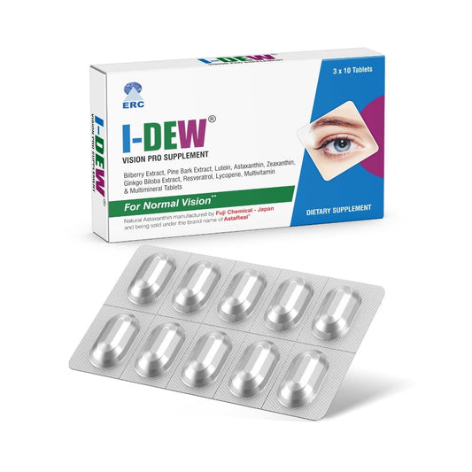 I-Dew Vision Pro Supplement - Lutein Natural Eye Supplement - Zeaxanthin, Astaxanthin, Bilberry Extract, Vitamins A, B12 & Zinc for Normal Vision - Pack of 30 (1 Tablet per Day, 1-Month Supply)