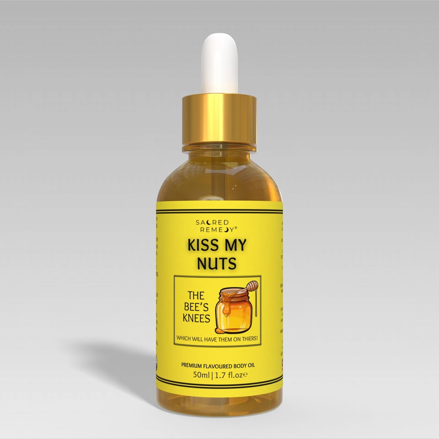 Sacred Remedy The Bee's Knees | Kiss My Nuts Premium Moisturising Oil for Men. Get Smoother, Softer, Sweeter Skin & Prevent Chaffing. Non-Greasy Flavoured Formula for Ultimate Comfort [50ml]