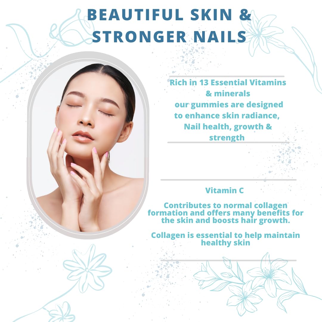 Forever & Always Supplements Biotin Hair Skin & Nails Gummies, 60 Vegan Raspberry Flavoured Biotin Hair Growth Gummies, high Strength 5000μg Hair Vitamins & Minerals, Nail & Skin Supplement