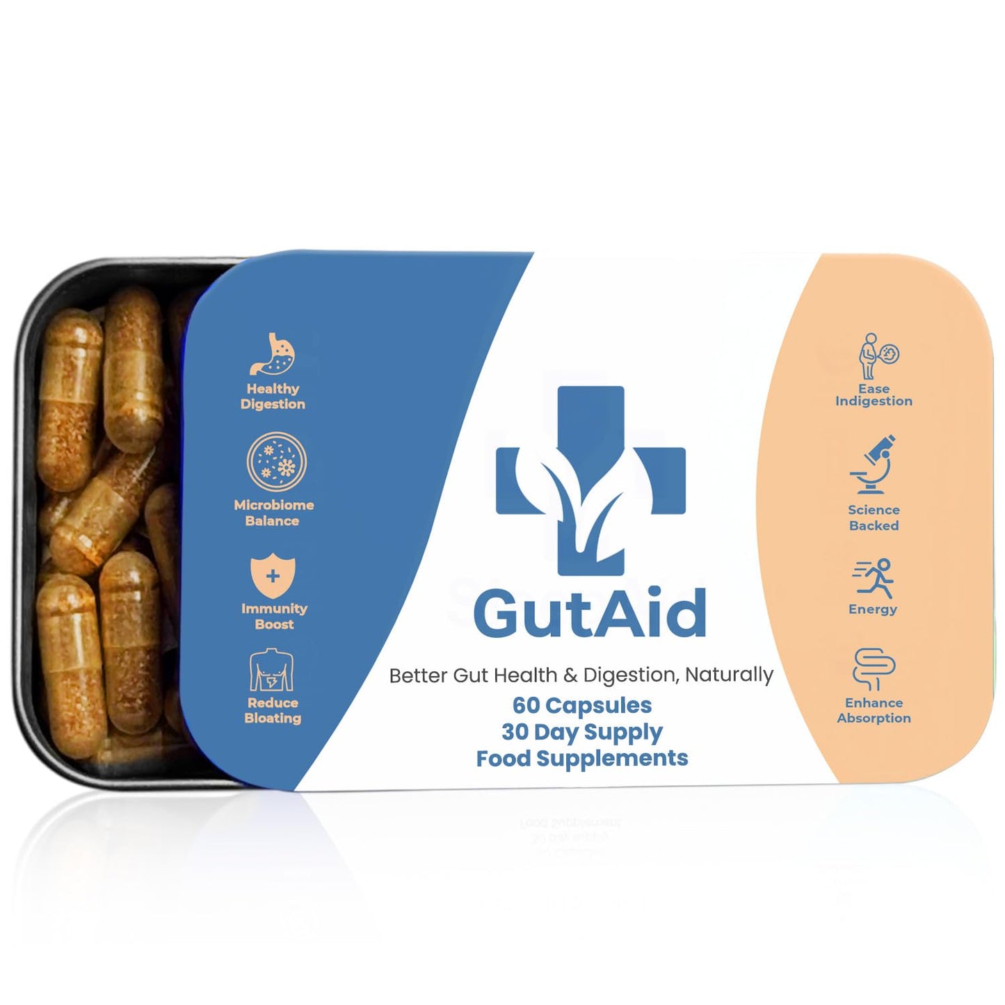 DailyAid Gut Aid Probiotics for Gut Health - Bio Cultures Complex Prebiotics for Bloating Relief & Immune Support | 67.5 Billion CFUs Vegan Gut Health Supplements to Support Microbiome and Digestion