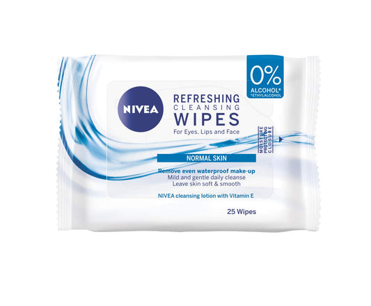 NIVEA 3 in 1 Refreshing Cleansing Wipes Pack of 6 (6 x 25 Wipes), Refreshing Make-Up Wipes with Vitamin E, Cleansing Face Wipes, Make Up Remover