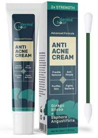 DermaHour Powerful Anti Acne Removal Cream - Targets Pimples, Spots, Skin Tags, and Ingrown Hair - Balances Water and Oil - Skincare Moisturizer with Ginkgo Biloba Extract - 40ml