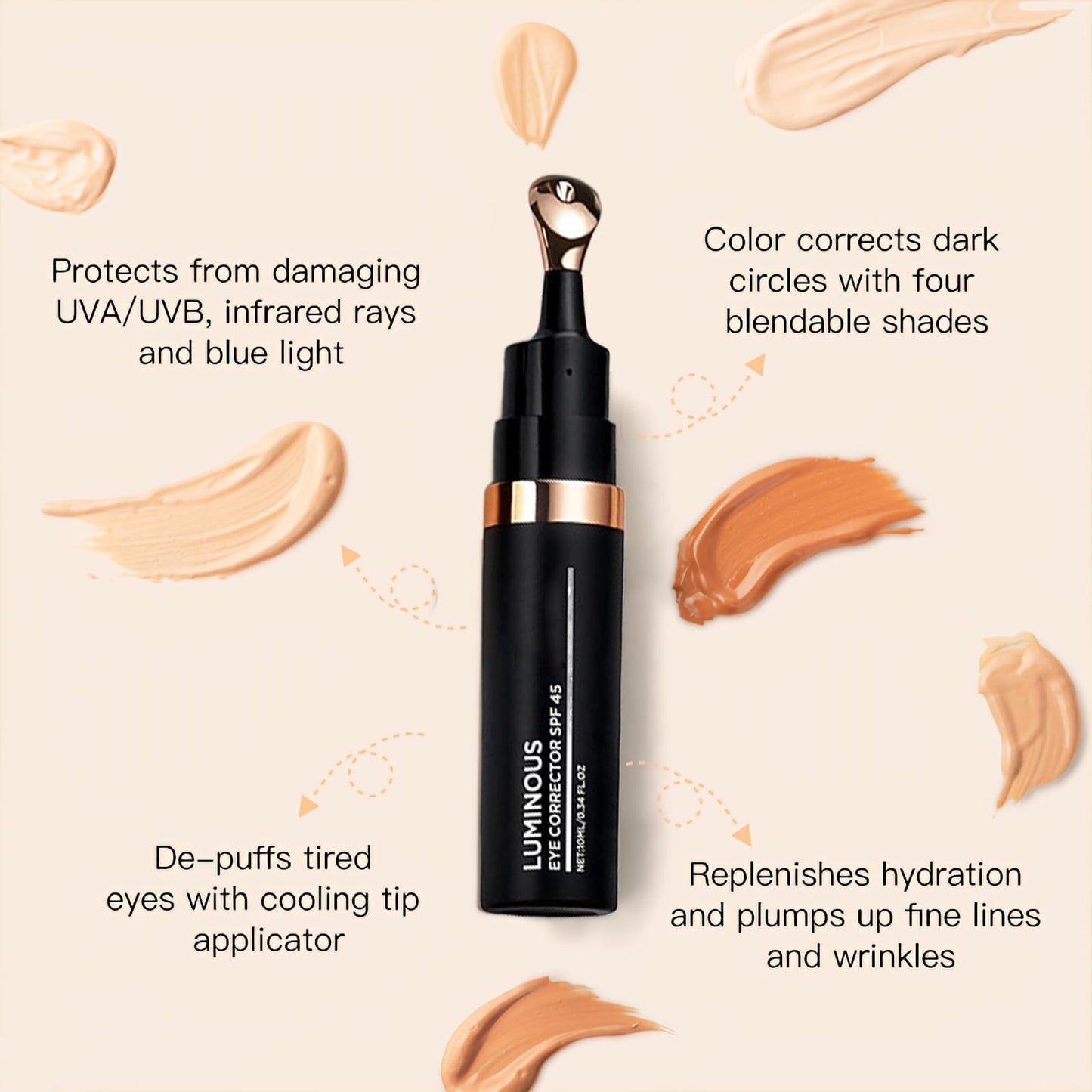 Pothenika Luminous Eye Corrector SPF 45, Flawless Under Eye Brightener, Colour Correcting Under Eye Concealer for Dark Circles, Blemishes and Spots, Full Coverage Eyes Foundation Cream (Fair)