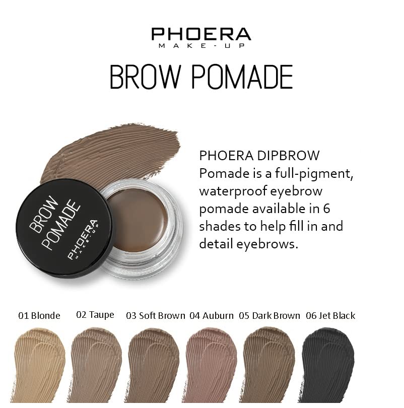 Phoera PHOERA Eyebrow Pomade Waterproof 24 Hours Long Lasting Sweat Resistant Brow 6 Colours Cream Gel (01 Blonde)