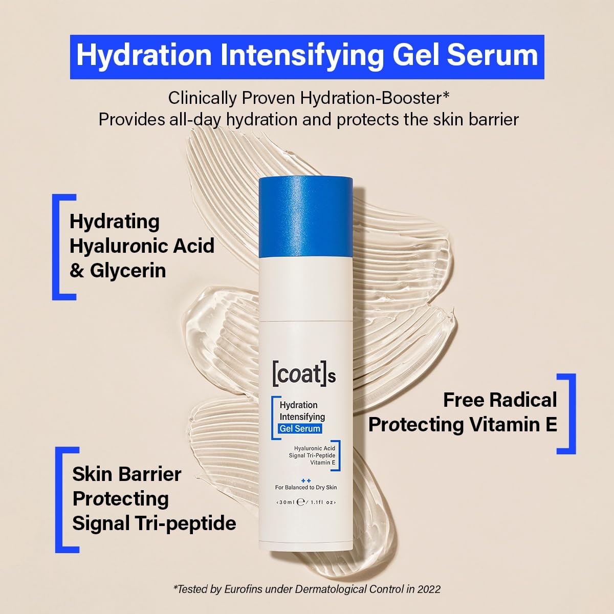 COATS Coats Hydration Intensifying Gel Serum with Hyaluronic Acid – Plumps, Provides All-Day Hydration + Protects The Skin Barrier – Dermatologically Approved + Clinically Proven – 30 ml