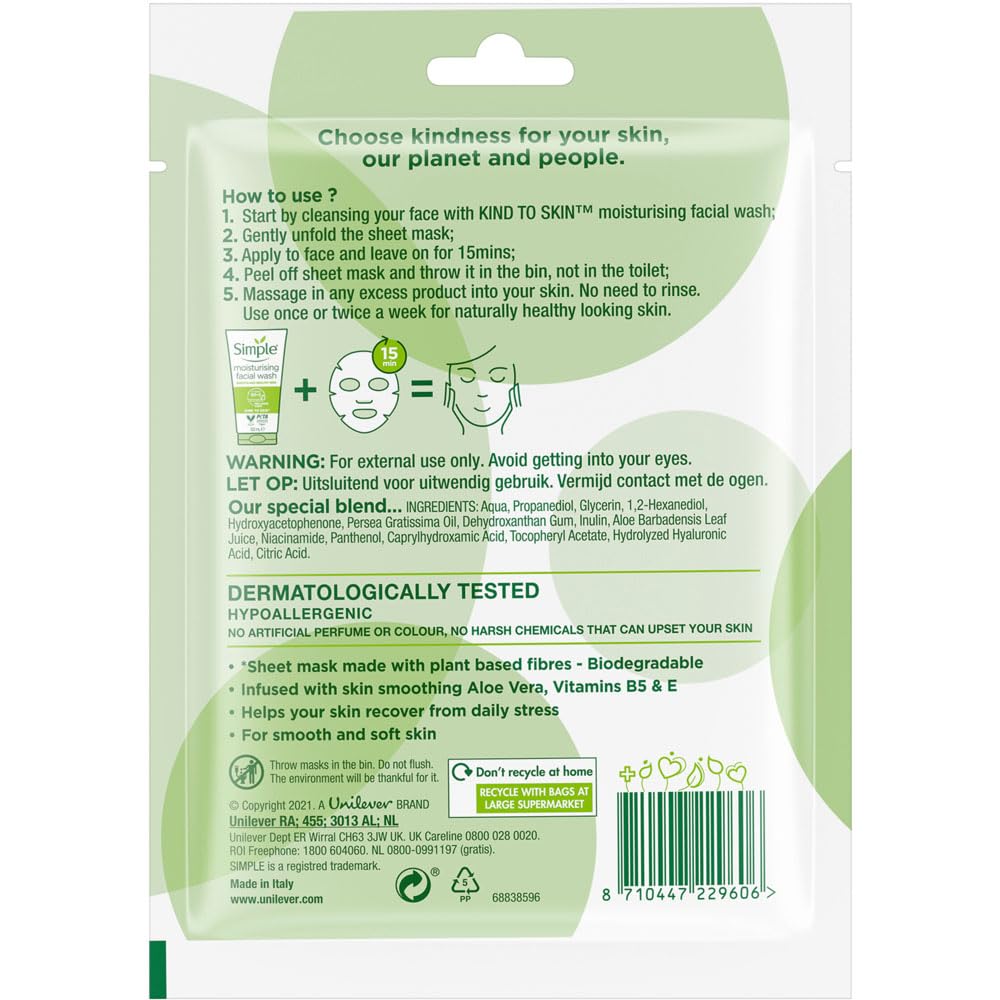 Dove Simple Kind to Skin Sheet Mask De-Stress 1PC