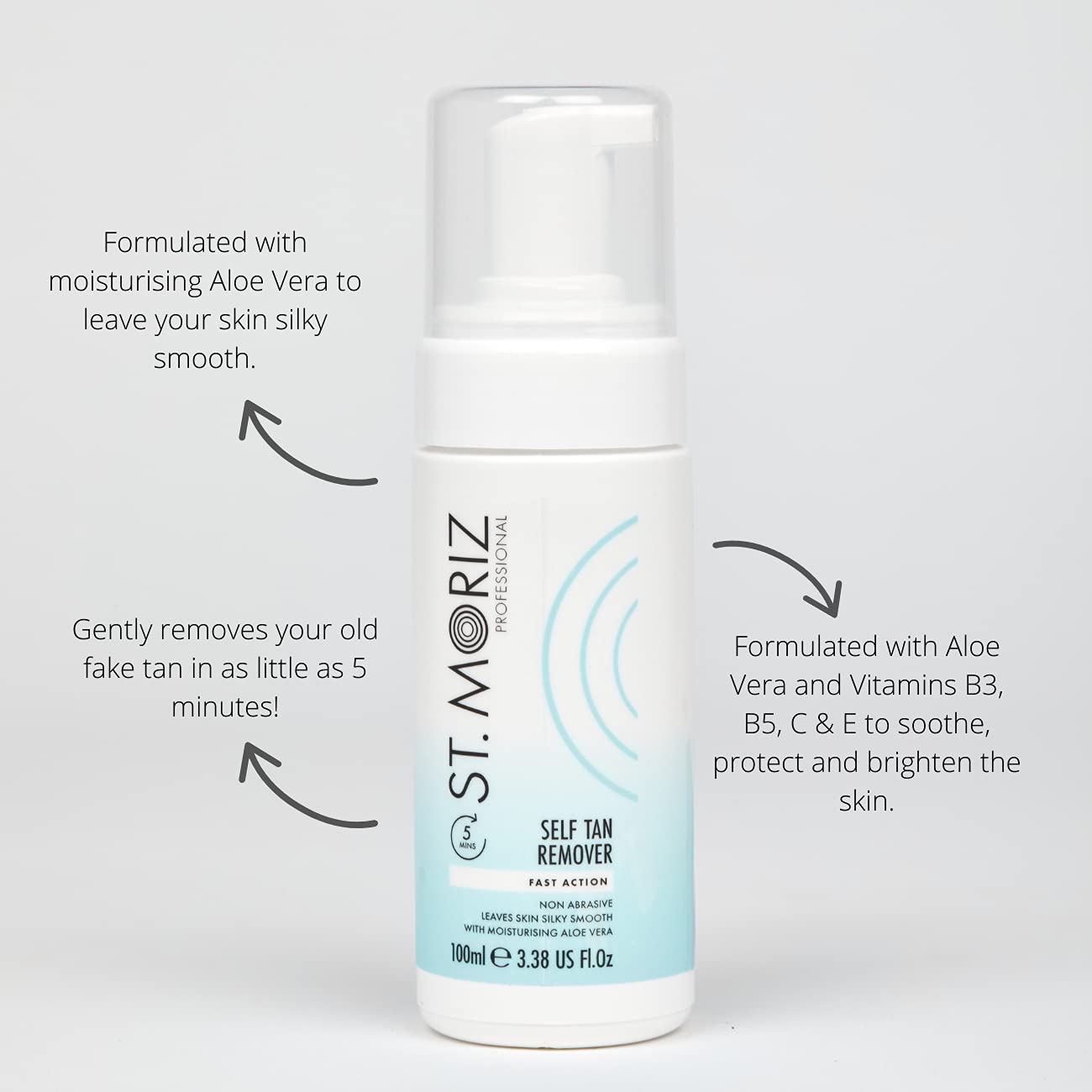 ST. MORIZ St Moriz Professional Self-Tan Remover Foam | Removes Old Fake Tan in 5 Minutes | With Aloe Vera to Hydrate & Moisturise the Skin | Rapid Fake Tan Remover | Vegan | Cruelty Free | 100ml