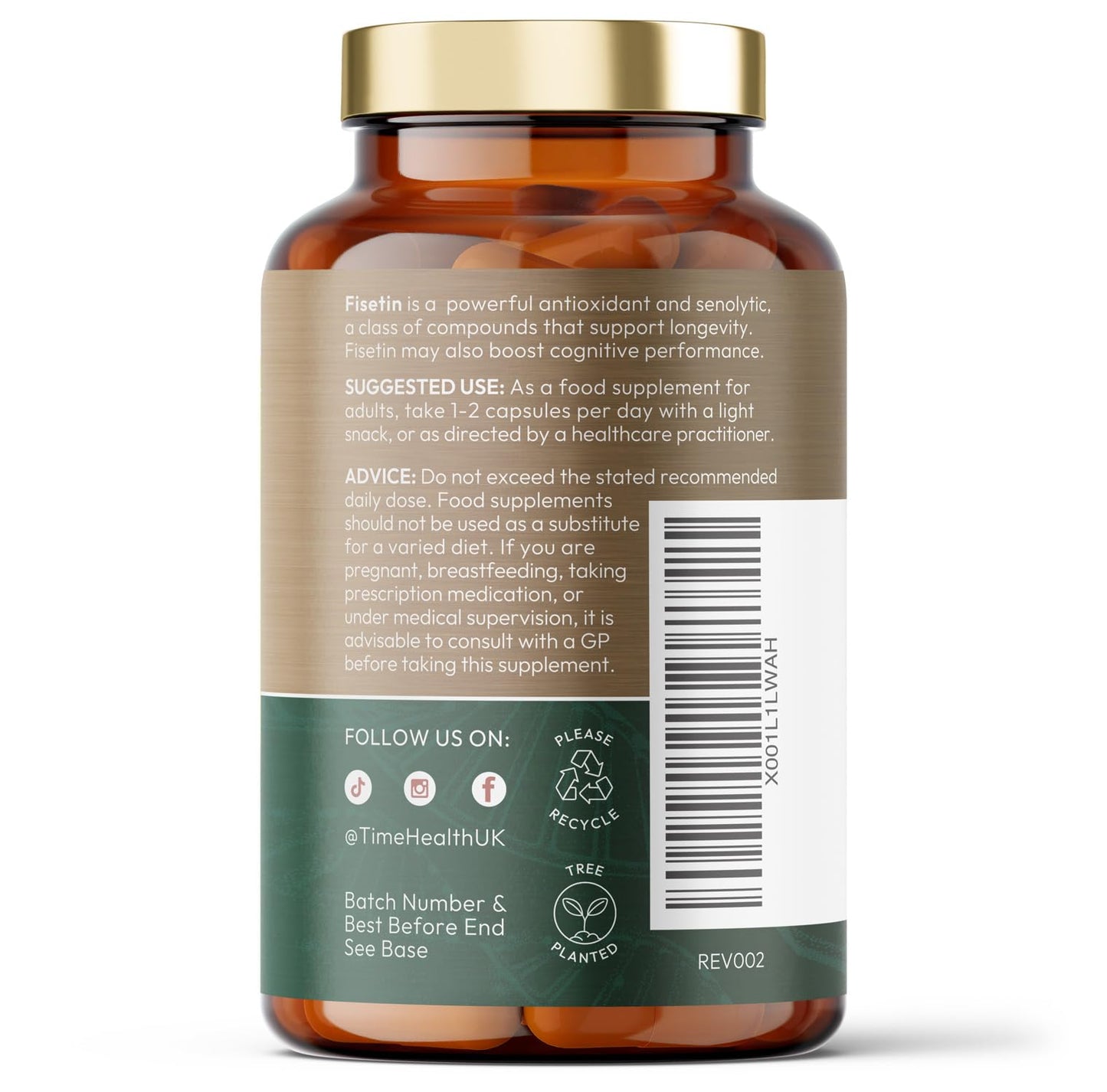 Time Health Fisetin - Ultra Pure - 100mg - 120 Capsules - Anti-Ageing - Autophagy - Senolytic - GMP Standards - UK Made - Vegan - 120 Capsules
