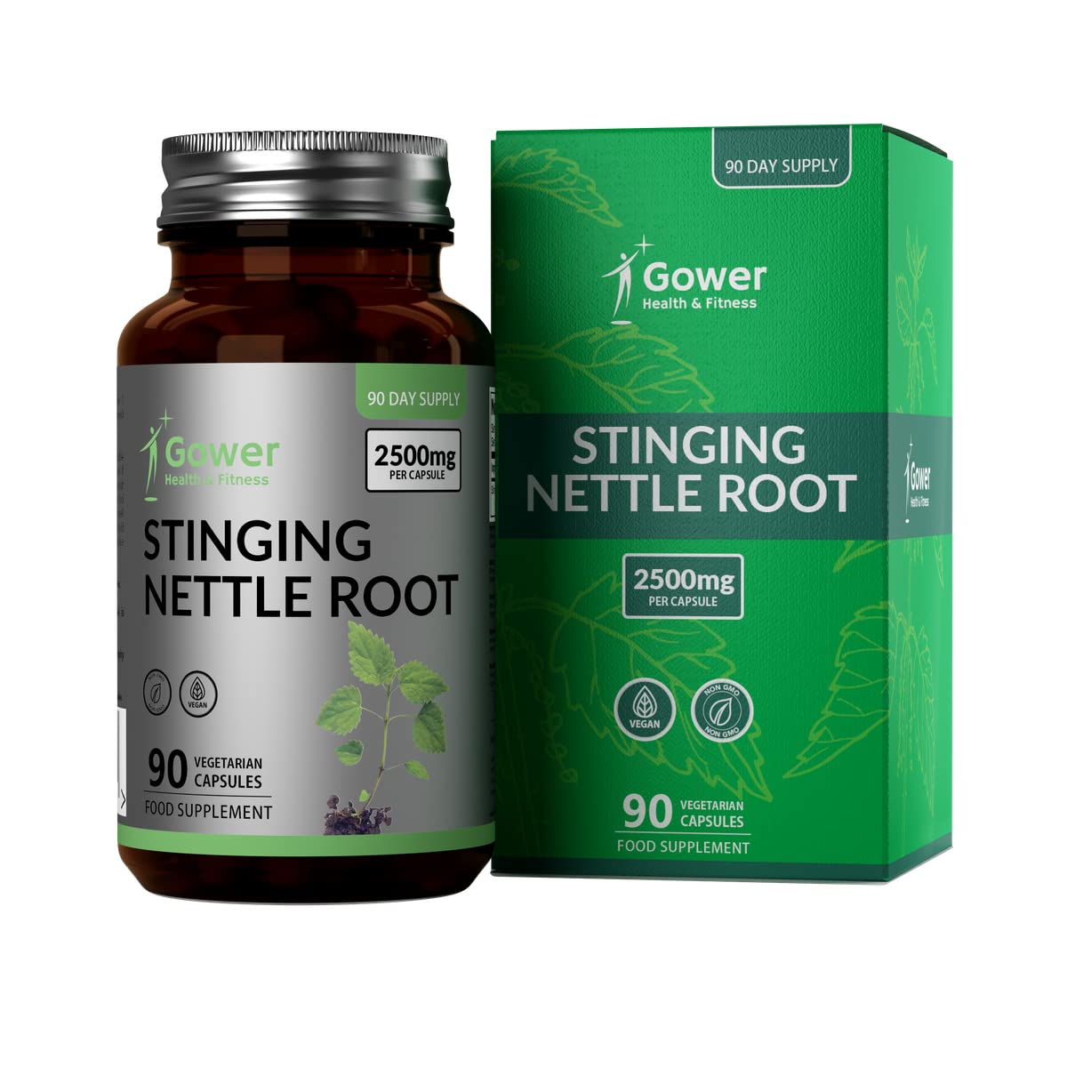 Gower Health & Fitness GH Stinging Nettle Supplement | 90 Nettle Root Capsules - 2500mg per Serving (10:1 Extract) | High Strength Nettle-Leaf Extract | Non-GMO, Gluten & Dairy Free | Manufactured in The UK