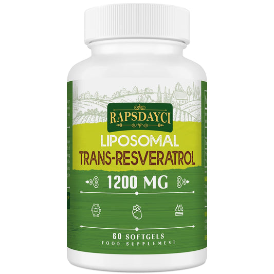 Rapsdayci Liposomal Trans-Resveratrol 1200mg, 98% Pure Formula, High Absorption Antioxidant Supplement, 60 Softgels, Supports Heart and Skin Health