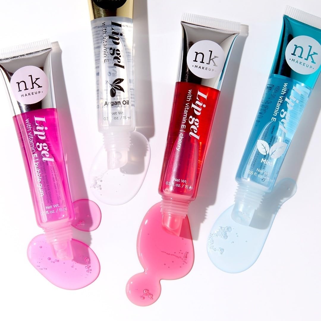 NK lip gloss gel 15ml Vitamin E, Shiny, Nourishes, Strawberry, Cherry, Mango and Coconut flavoured by Nicka K (Multi Pack Of 4).
