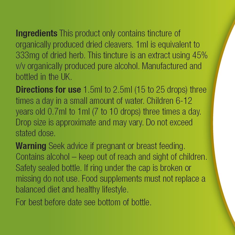 Organic Herbal Remedies 100ml Cleavers Tincture