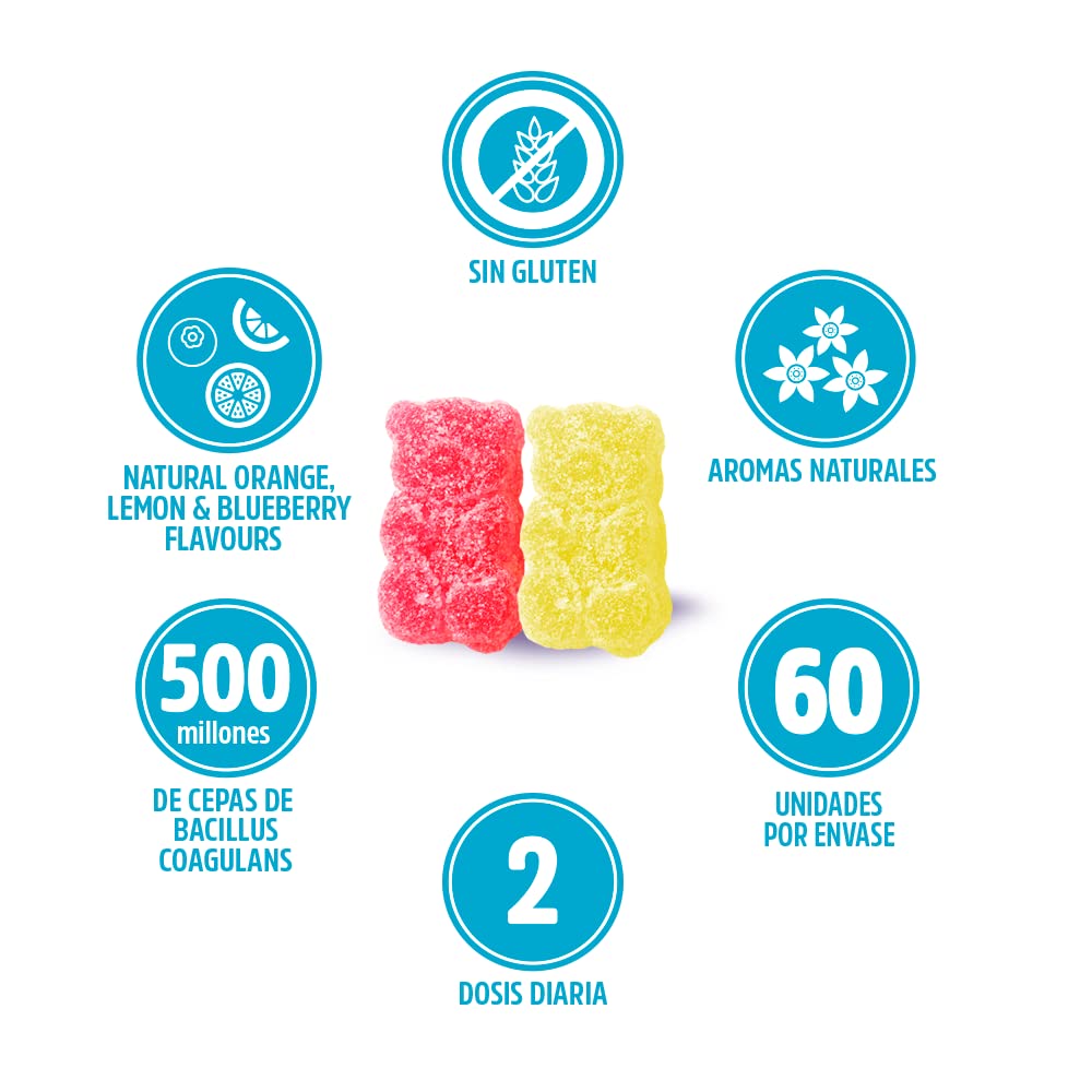 Vitaldin VITALDIN Probiotic Gummies – 500 Million CFU Bacillus Coagulans per Serving – 60 Chewable Gummies (1-Month Supply); Assorted Fruit Flavours – Digestive Support – Gluten Free – for Children & Adults