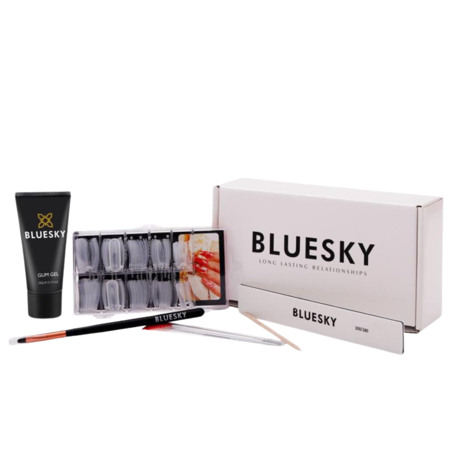 BLUESKY Bluesky Gum Gel Nail Extension Kit, Poly Gel Polish Starter Kit, Full Set for Beginners, Dual Forms, Cuticle Pusher, Nail File, Brush Applicator, Clear, 60g