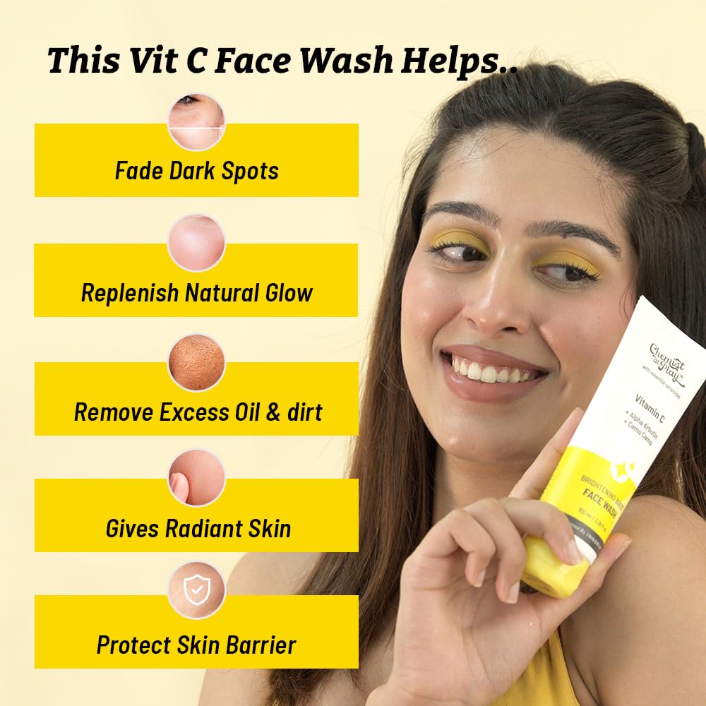 Chemist at Play Brightening Boost Face Wash with 30x Vitamin C | Cleans Oil & Dirt | Fades Dark Spots | Boosts Radiance | For All Skin Types | For Men & Women | Vegan | SLS & Paraben Free | 100 ml