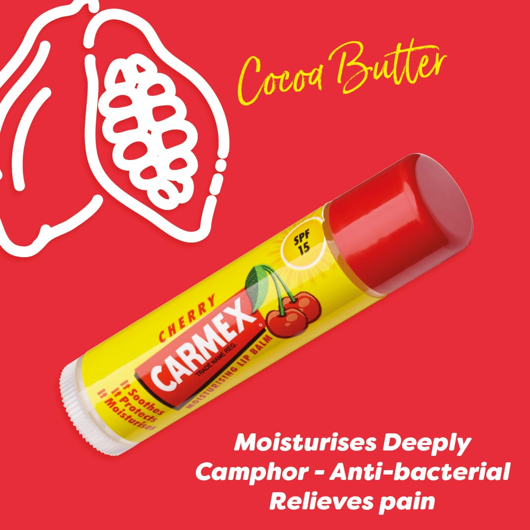 Carmex CARMEX Cherry Moisturising Lip Balm Click Stick for Soft, Protected Lips (4.25g – Pack of 1)