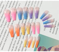 Albiuev 24PCS Long Coffin False Nails with Glue Stickers,Ballerina Coffin Full Cover Acrylic Press on Nails no Glue,Rainbow Gradient French Fake Stick on or Women and Girls Art