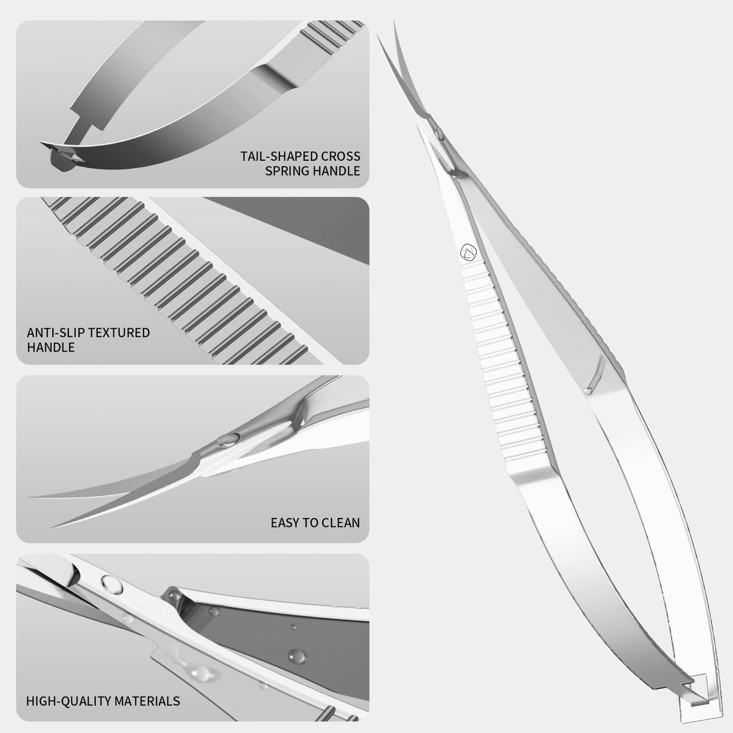 ZIZZON Cuticle Scissors Extra Fine Curved Professional Precise Pointed Tip Grooming kit for Eyebrow, Eyelash, Trim Nail and Dry Skin