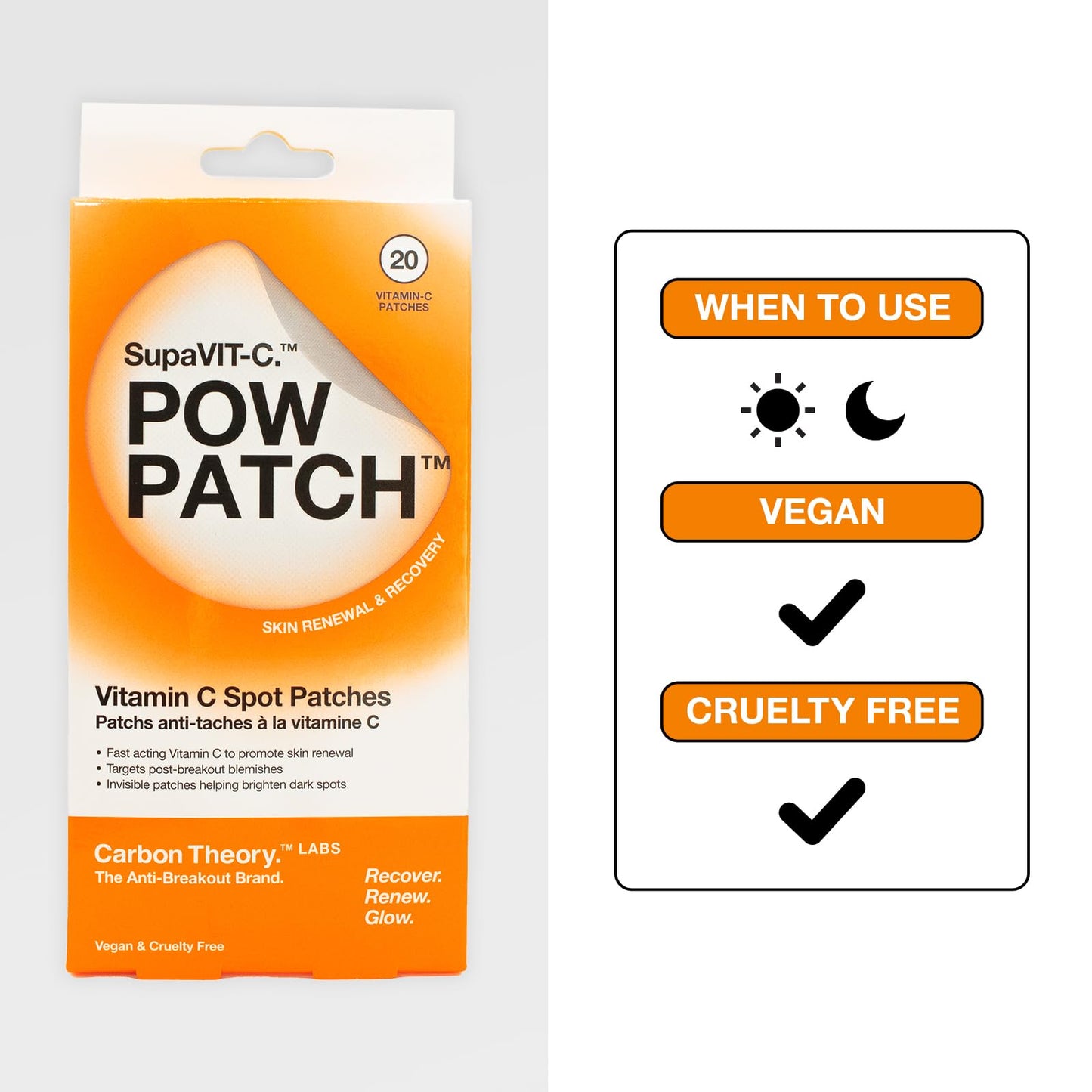 Carbon Theory SupaVIT-C Pow Patch - 20 x Pimple Patches with Vitamin C - Spot Treatment Acne Patches - Whitehead Remover and Blemish Patches - Vegan Acne Treatment