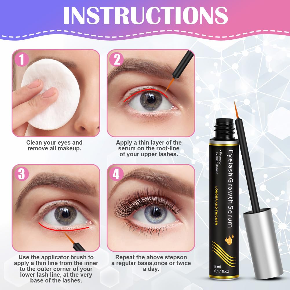LOPHE Eyelash Growth Serum, Eyelash Eyebrow Enhancer Serum for Thicker, Stronger, Fuller and Longer Looking Lashes and Brows, Cruelty Free Lash Serum for Rapid Eye Lash Growth, 5 ml, Gift for Women