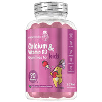 maxmedix Calcium and Vitamin D for Kids | 90 Tasty Gummies | Natural Strawberry & Vanilla Flavours | 45 Days Supply | Vegetarian Calcium for Kids Aged 3-12 Years | Easy to Chew, Gluten-Free & Lactose-Free