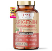 Time Health Apigenin - 50mg x 120 Capsules - 98%+ Purity - Optimal Dose for Sleep & Relaxation Support - NAD+ Booster - Grapefruit Source - UK Made - GMP Standards - Zero Additives (120 Count (Pack of 1))