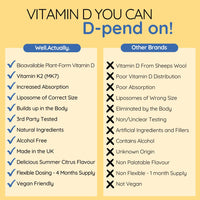 WELL ACTUALLY Liposomal Vitamin D3 + K2 Liquid Pipette - High Absorption Vegan Vitamin D3 4000 IU & Vitamin K2-7 160mcg as Menaquinone-7 MK-7 - Summer Citrus (up to 120 Servings)