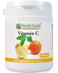 Health Leads ...Working With Nature Pure Vitamin C 650mg Capsules, Ascorbic Acid, Unbuffered & Non-GMO, Suitable or Vegetarians & Vegans, Magnesium Stearate Free & No Nasty Additives, Formulated & Made in Wales… (180 Capsules)