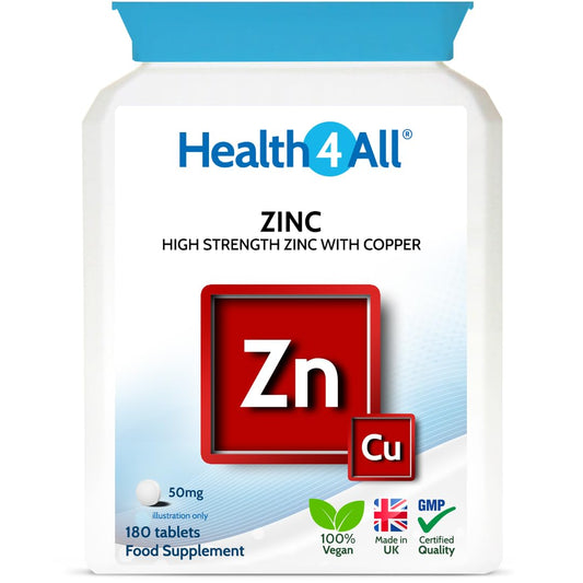 Health4All Zinc 50mg per Tablet, 180 Tablets 6 Months Supply, Zinc with Copper, High Strength Zinc Supplements for Immune Support, Skin, Hair & Nail- Immunity Supplements for Men & Women