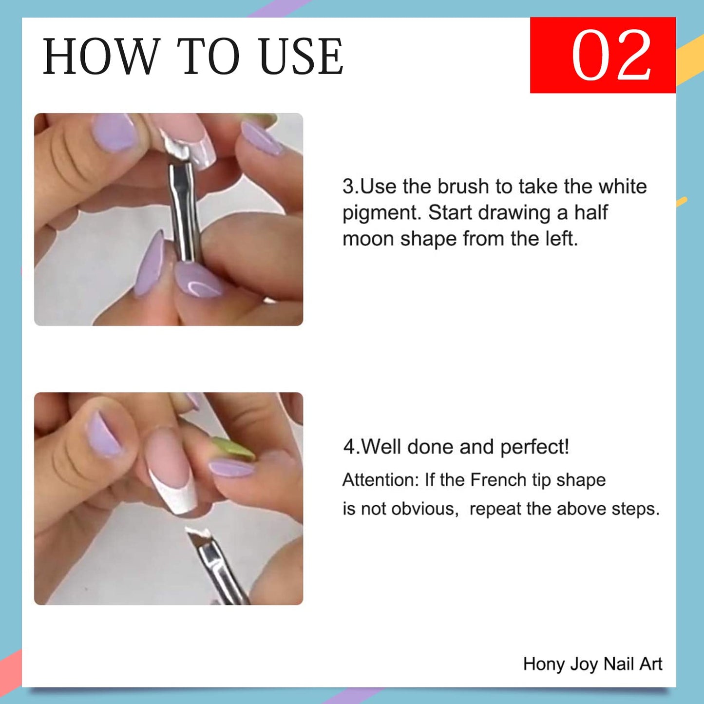 Honey Joy Oblique Head French Tip Nail Brush Black Handle UV Gel Acrylic Painting Drawing Pen Pack of 1, HJ-NB078
