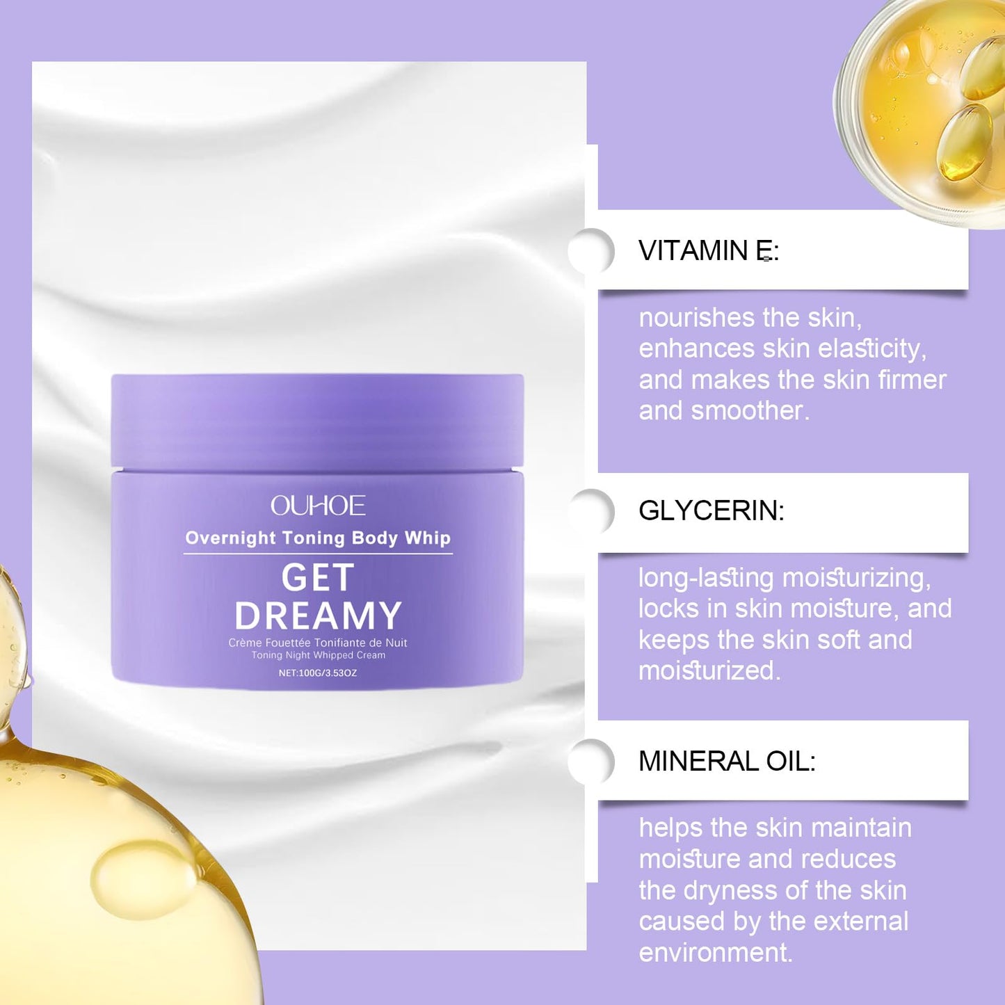 SHENYI Get Dreamy Overnight Toning Whip-Get Dreamy Cream, Overnight Toning Body Cream for Firming & Smoothing Skin, Body Moisturizer for Women, Hydrating & Fast Absorbing
