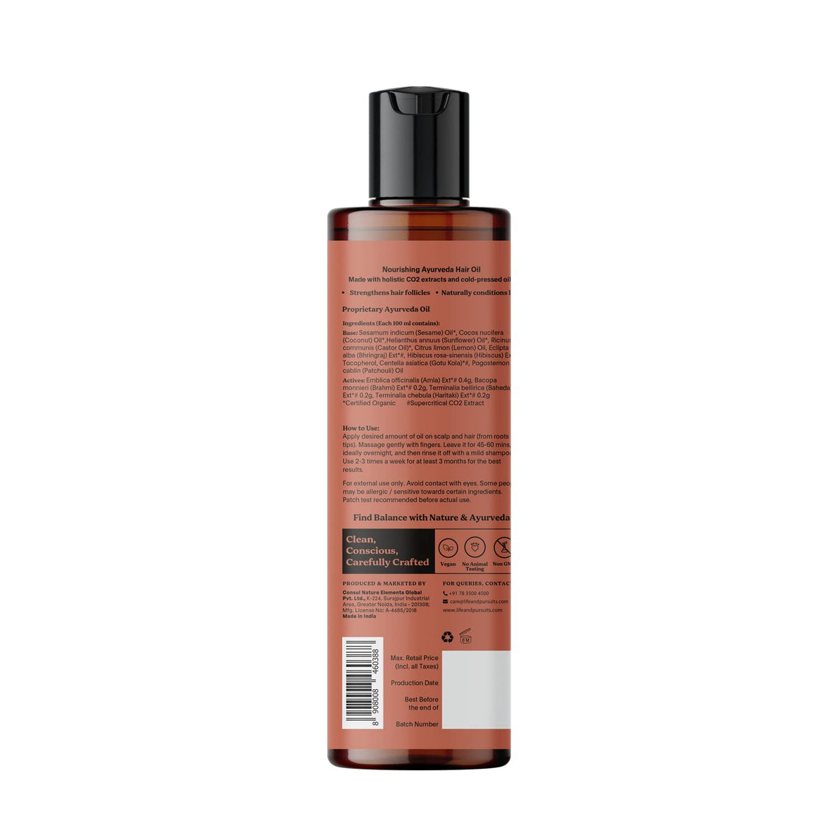 Life & Pursuits Amla Brahmi Hair Oil for Hair Growth - 100 ml Natural & Organic Hair Oil with Coconut, Castor, and Sesame for Strong & Thick Hair