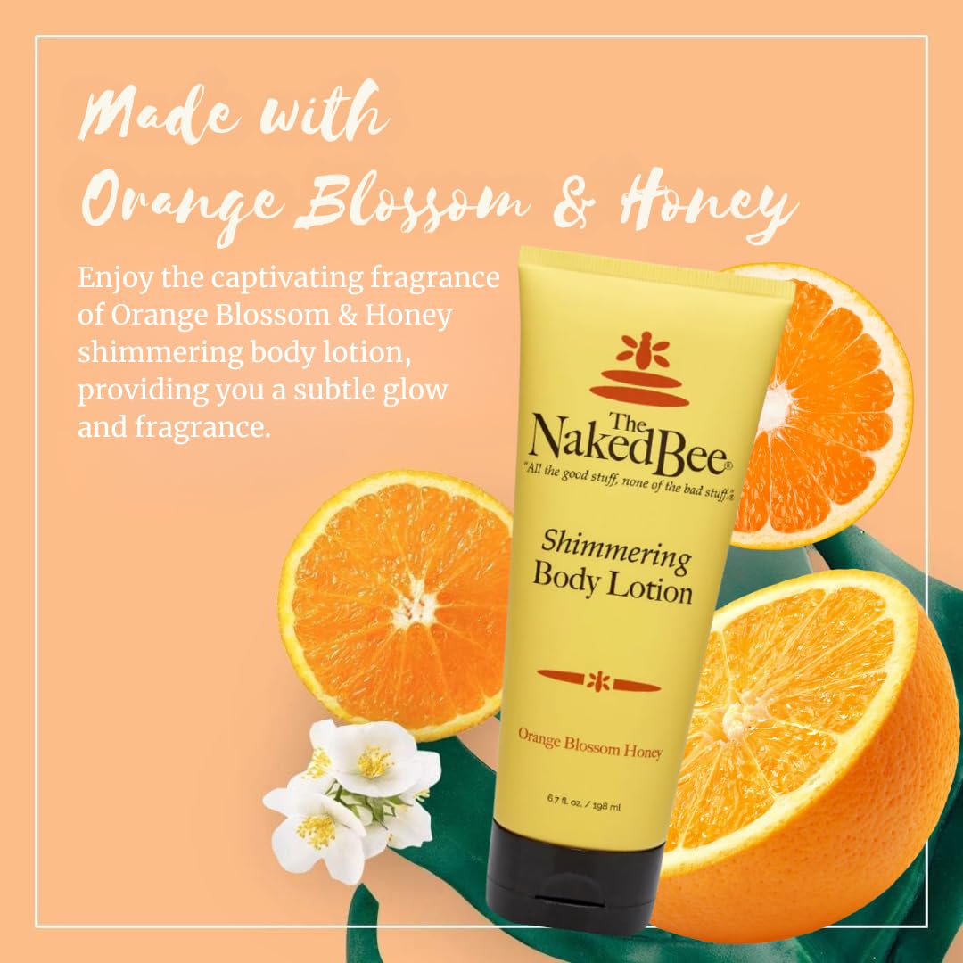 The Naked Bee Shimmering Orange Blossom Honey Hand & Body Lotion 6.7oz. Moisturising Body Lotion for Women. Shimmer Body Lotion, Hydrating Skin Care. Moisturising Shimmer Body Lotion for Hydration.